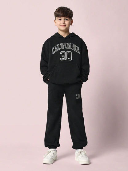 Conjunto de 2 piezas para niños preadolescentes formado por sudadera con capucha y pantalón jogger cómodos con estampado gráfico de California
