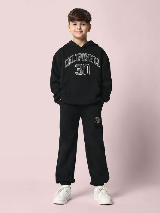 Conjunto de 2 piezas para niños preadolescentes formado por sudadera con capucha y pantalón jogger cómodos con estampado gráfico de California