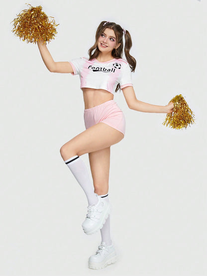 ROMWE Kawaii con estampado de letra Camiseta crop & Shorts