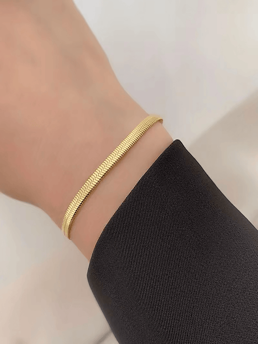 Camhanno 1 pieza de pulsera sencilla y casual de acero inoxidable con diseño de serpiente plana redonda, adecuada para uso diario, regalo para parejas