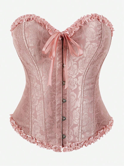Corpiño de busto alto clásico, corsé sin tirantes con ajuste ceñido, ajustado con boning y ribete de volantes, adecuado para vestidos de gala, fiestas de disfraces y ropa exterior