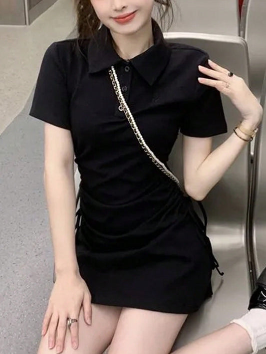 SHEIN EZwear Vestido corto de manga corta de color liso y sencillo para uso diario para mujeres