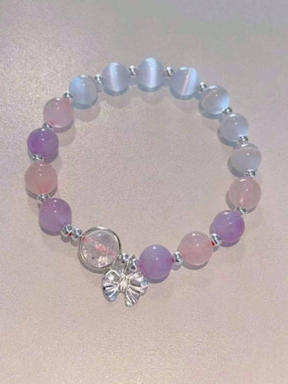 1 pieza Brazalete colgante de piedra de ojo de gato de cristal natural simple y de lazo, joyería para uso diario y de fiesta
