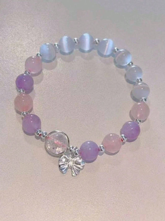 1 pieza Brazalete colgante de piedra de ojo de gato de cristal natural simple y de lazo, joyería para uso diario y de fiesta