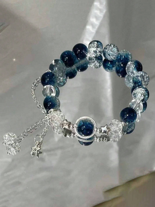1 pulsera simple de cristal natural de ojo de gato a la luz de la luna azul, pulsera colgante de estrella versátil y elegante, joyería de mano adecuada para que las niñas se la pongan