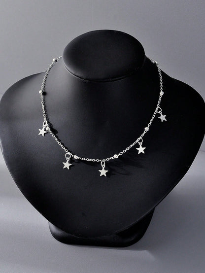 1 Pieza Collar De Plata Con Colgante De Estrella De Cobre Metálico Minimalista De Moda Para Mujeres Y Niñas, Regalos Para Citas, Vacaciones, Fiestas, Festivales, Uso Diario Y Colección De Joyas.