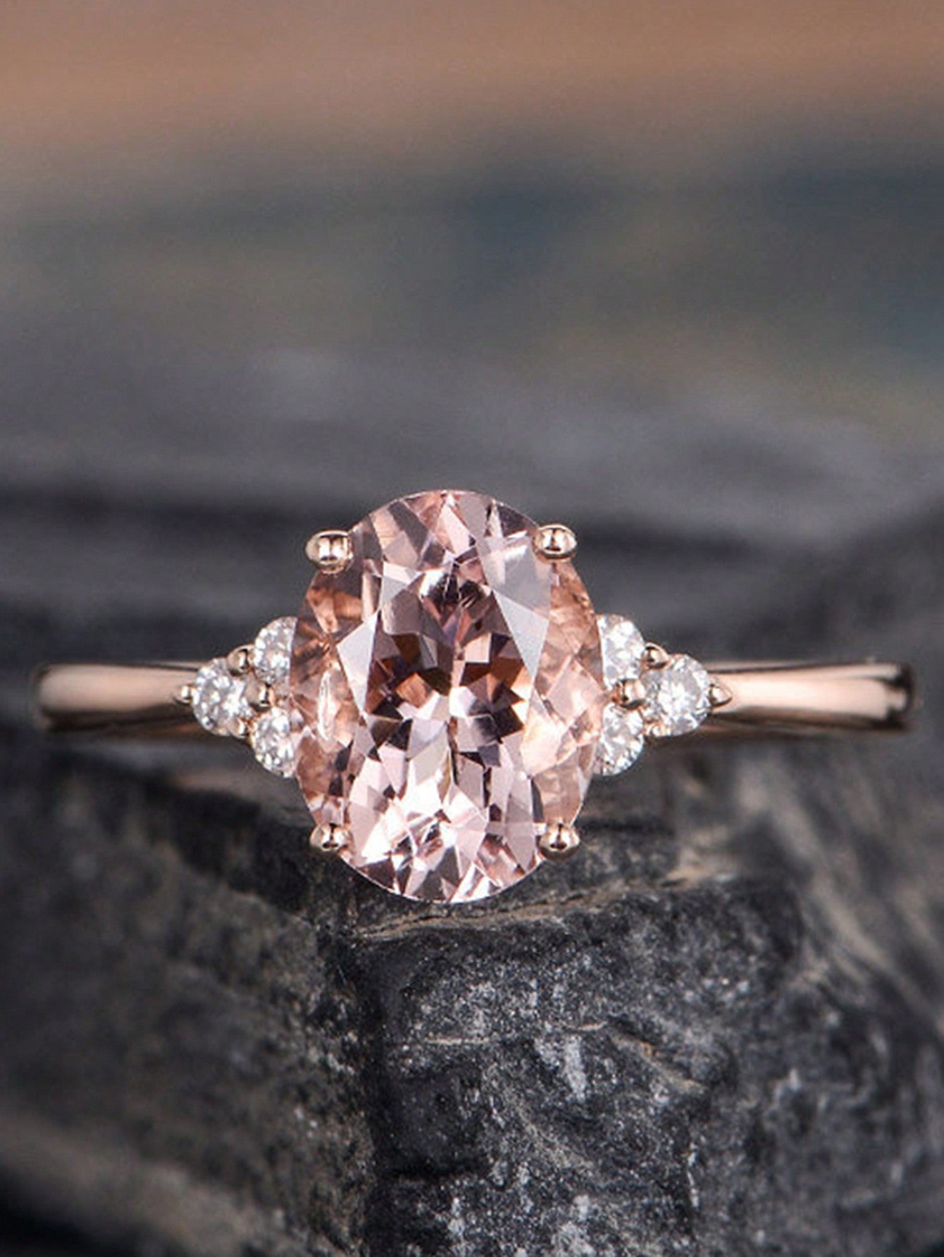 Anillo De Promesa Elegante, Forma Doble Ovalada, Anillo De Compromiso De Piedras Preciosas Rosa, Joyería De Bodas Para Novias