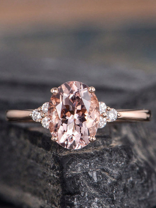 Anillo De Promesa Elegante, Forma Doble Ovalada, Anillo De Compromiso De Piedras Preciosas Rosa, Joyería De Bodas Para Novias