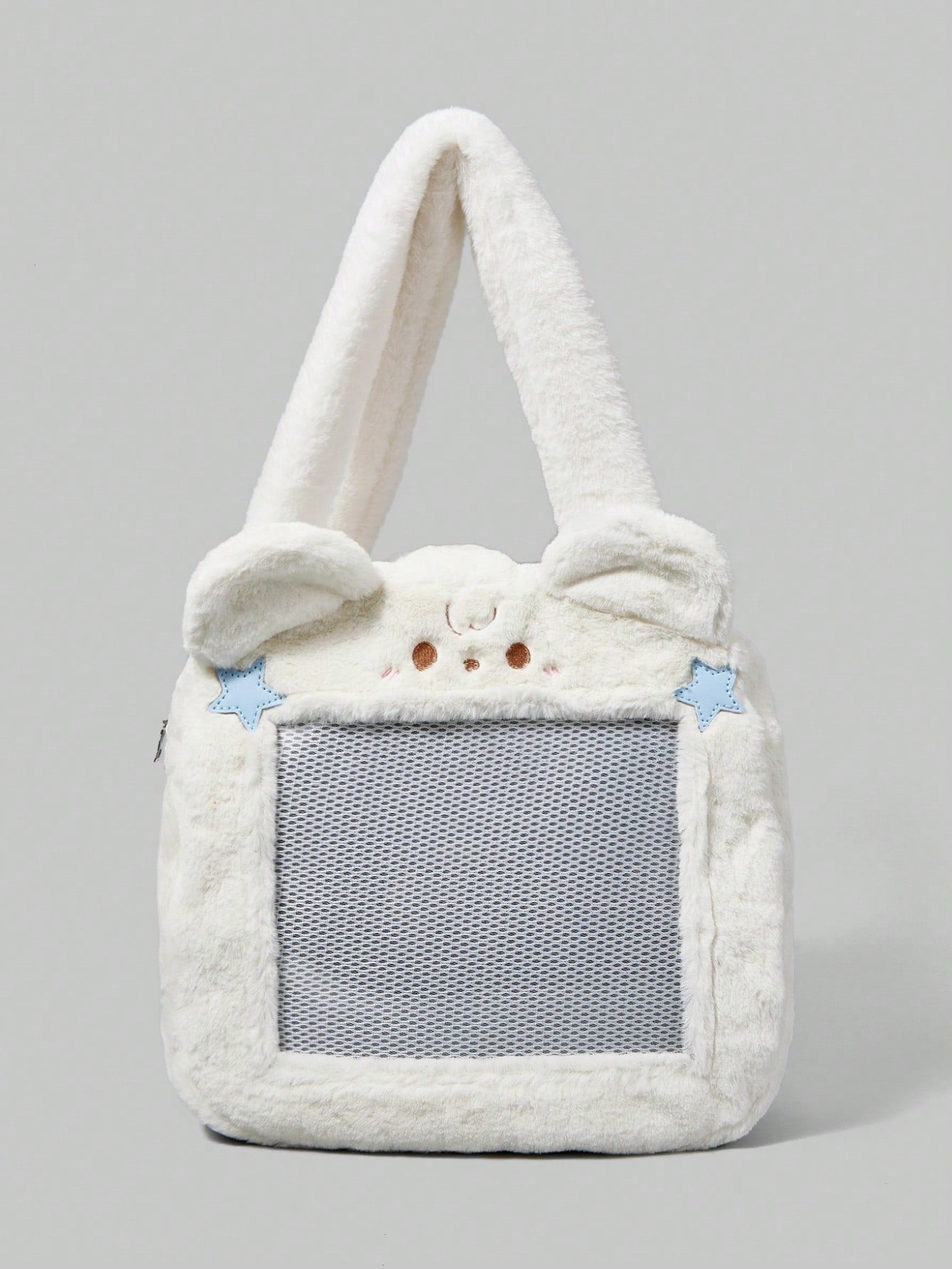 ROMWE Kawaii Bolso de mano de peluche con diseño de gato y flores para uso diario y viajes de mujeres