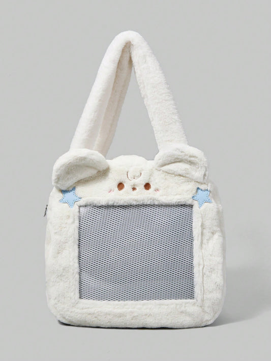 ROMWE Kawaii Bolso de mano de peluche con diseño de gato y flores para uso diario y viajes de mujeres