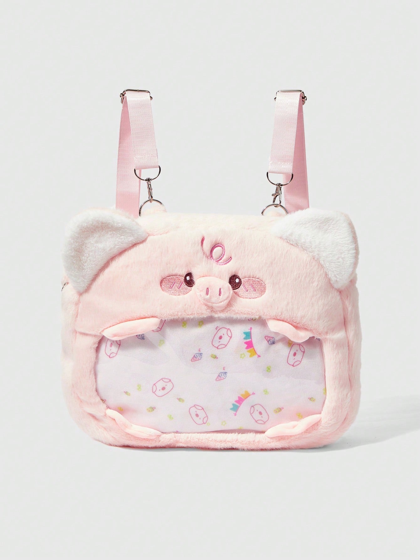 ROMWE Kawaii Mochila de peluche con bordado de nariz de cerdo adorable y de moda