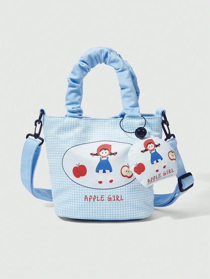 ROMWE Kawaii Bolso de mano estilo cubo con estampado de dibujos animados de moda para mujeres