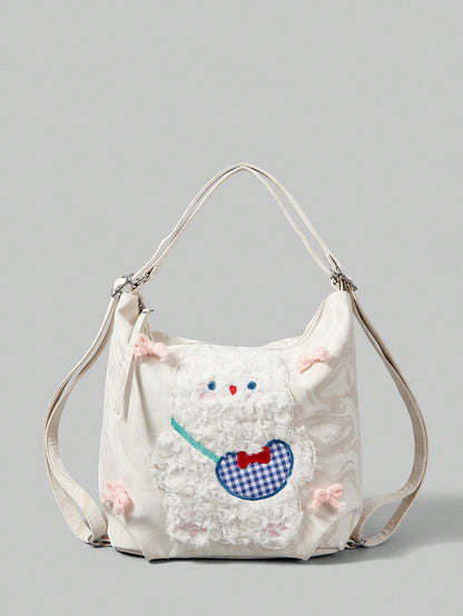 ROMWE Kawaii Bolso de hombro de gran capacidad con diseño de dibujos animados para uso diario de mujeres