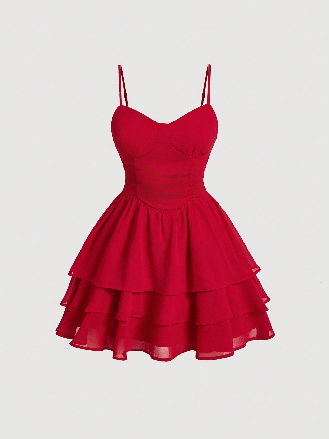 SHEIN MOD Vestido De Tirantes Con Doblez En El Busto, La Cintura Y Varios Capazos En El Dobladillo