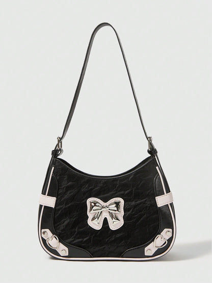 ROMWE Kawaii 1 pieza Bolso cruzado de hombro y axila con decoración de moño elegante, adecuado para citas y el Día de San Valentín