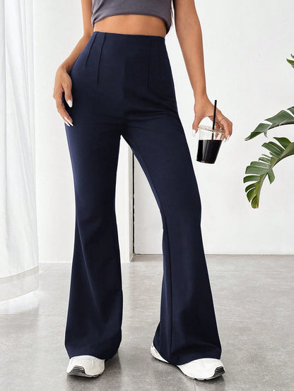 SHEIN EZwear Pantalones acampanados básicos de punto azul marino para mujer para uso diario