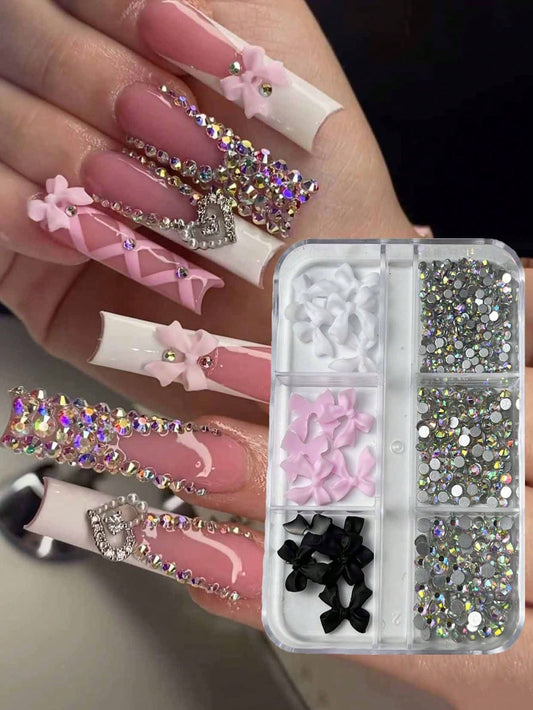 Láminas de uñas de cristal con lazo de brillantes de colores, cristales de brillantes AB para uñas, joyería de uñas en 3D con lazo de brillantes, diamantes de imitación planos con lazo para pulido de uñas