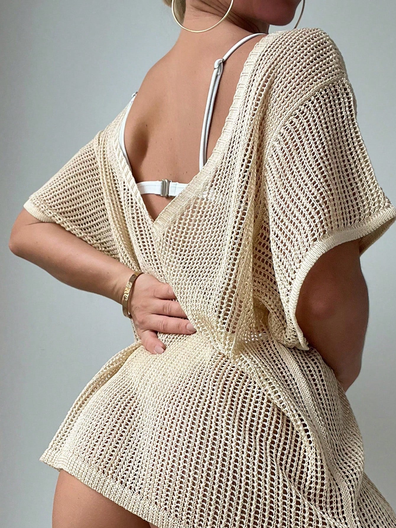 SHEIN Swim Vestido cover up con abertura de manga murciélago sin set bikini