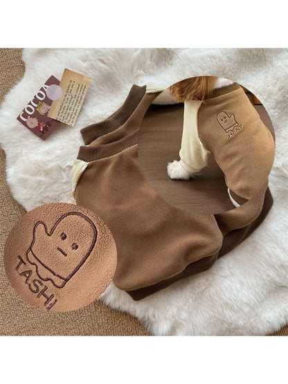 1 pieza Ropa para mascotas de color café con cuello redondo y mangas raglan para perros y gatos pequeños/medianos, otoño/invierno