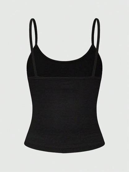 ROMWE Kawaii Top de tirantes con lazo y estampado de consigna de verano