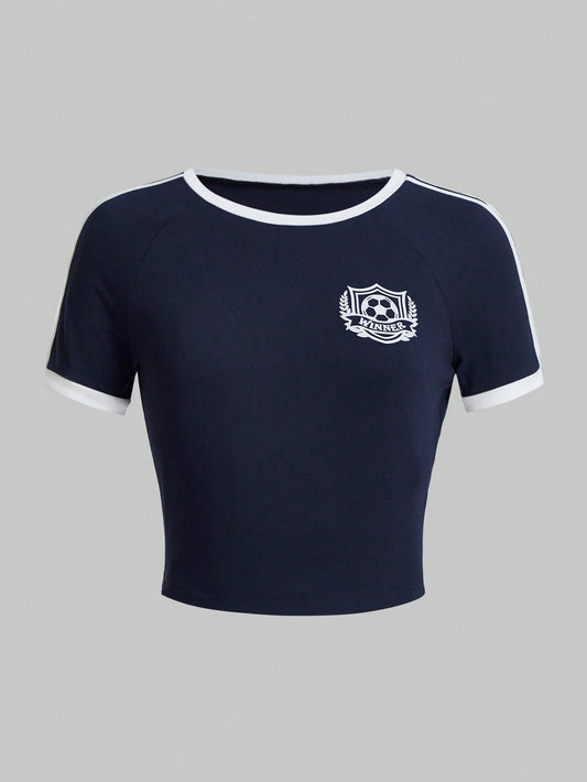 ROMWE Avant Camiseta De Manga Corta Con Estampado Digital Para Mujer