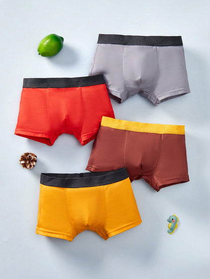 SHEIN 4 piezas/paquete Bóxer transpirable y cómodo con cintura elástica con estampado de dinosaurio y letras para niños pequeños