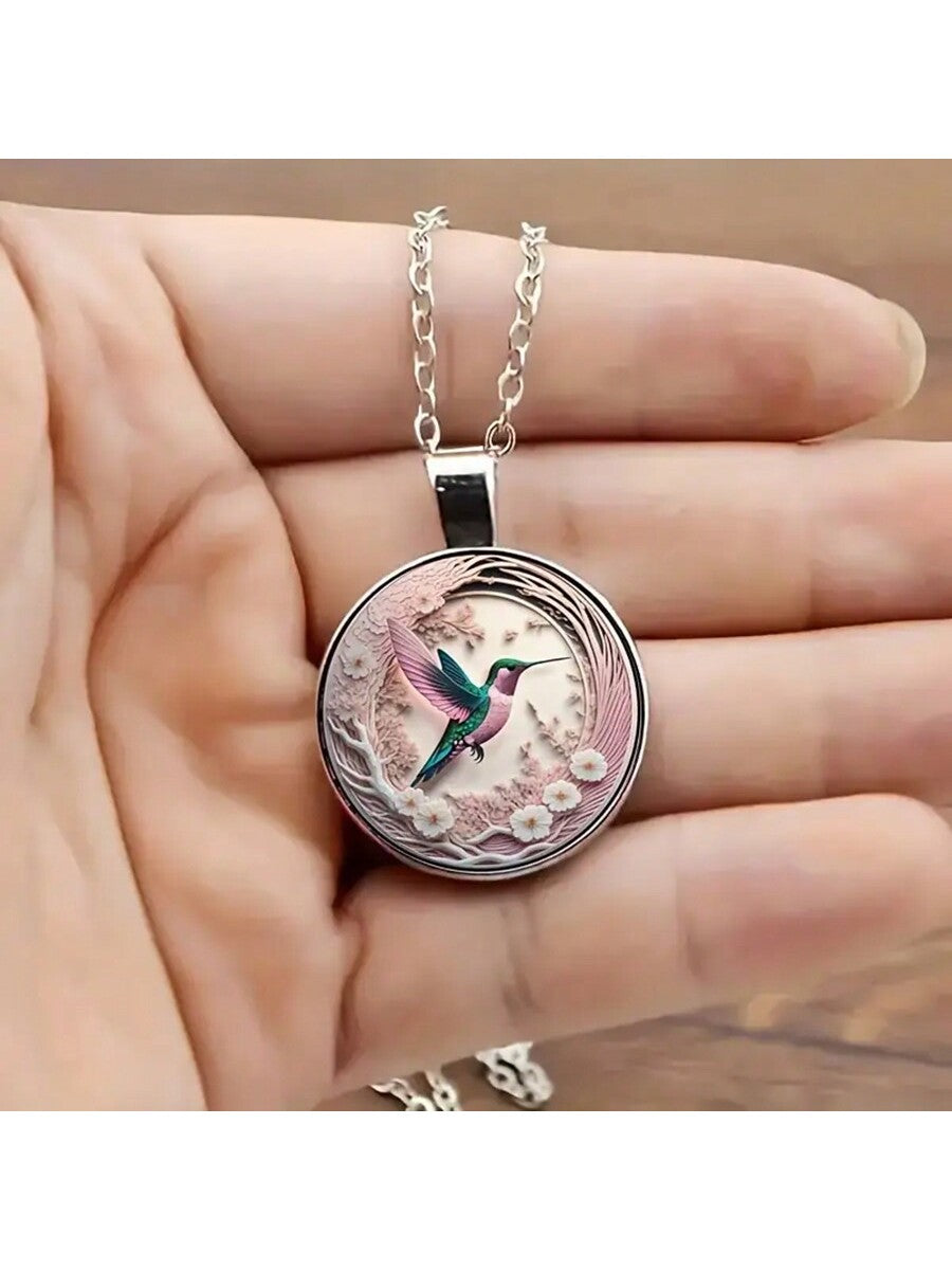 suteyi 1 Pieza Lindo Collar Colgante Redondo Con Patrón De Colibrí En Colores, Estilo Bohemio, Regalo Especial De Acción De Gracias Y Cumpleaños Para Chicas