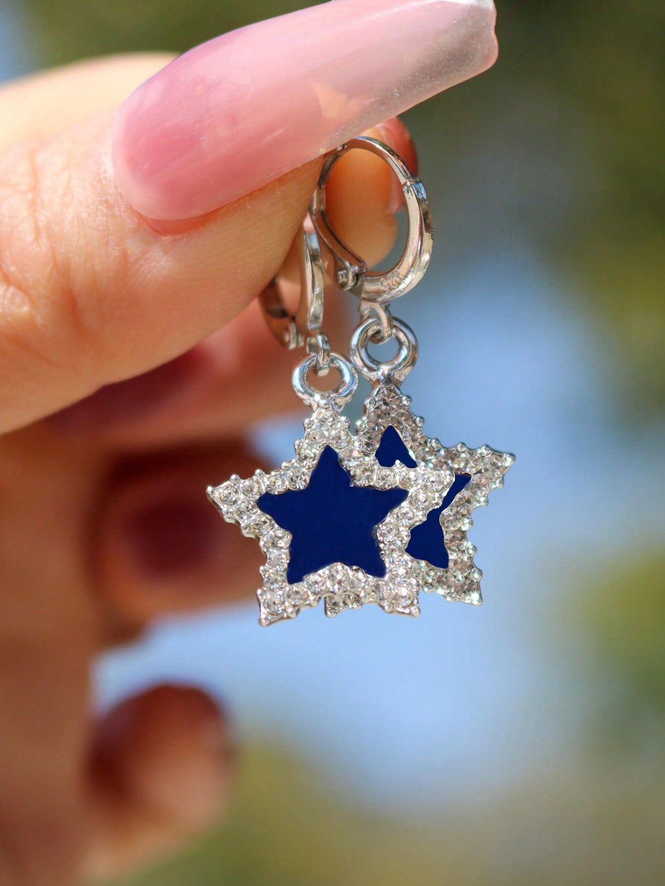 ROMWE Street Life 1 par Pendientes largos moda aleación de zinc con estrella con diseño de diamante de imitación para mujeres para decoración diaria
