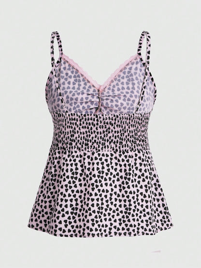 ROMWE J-Fashion Camiseta Sin Mangas Con Lazo Y Estampado De Corazones Para Mujer