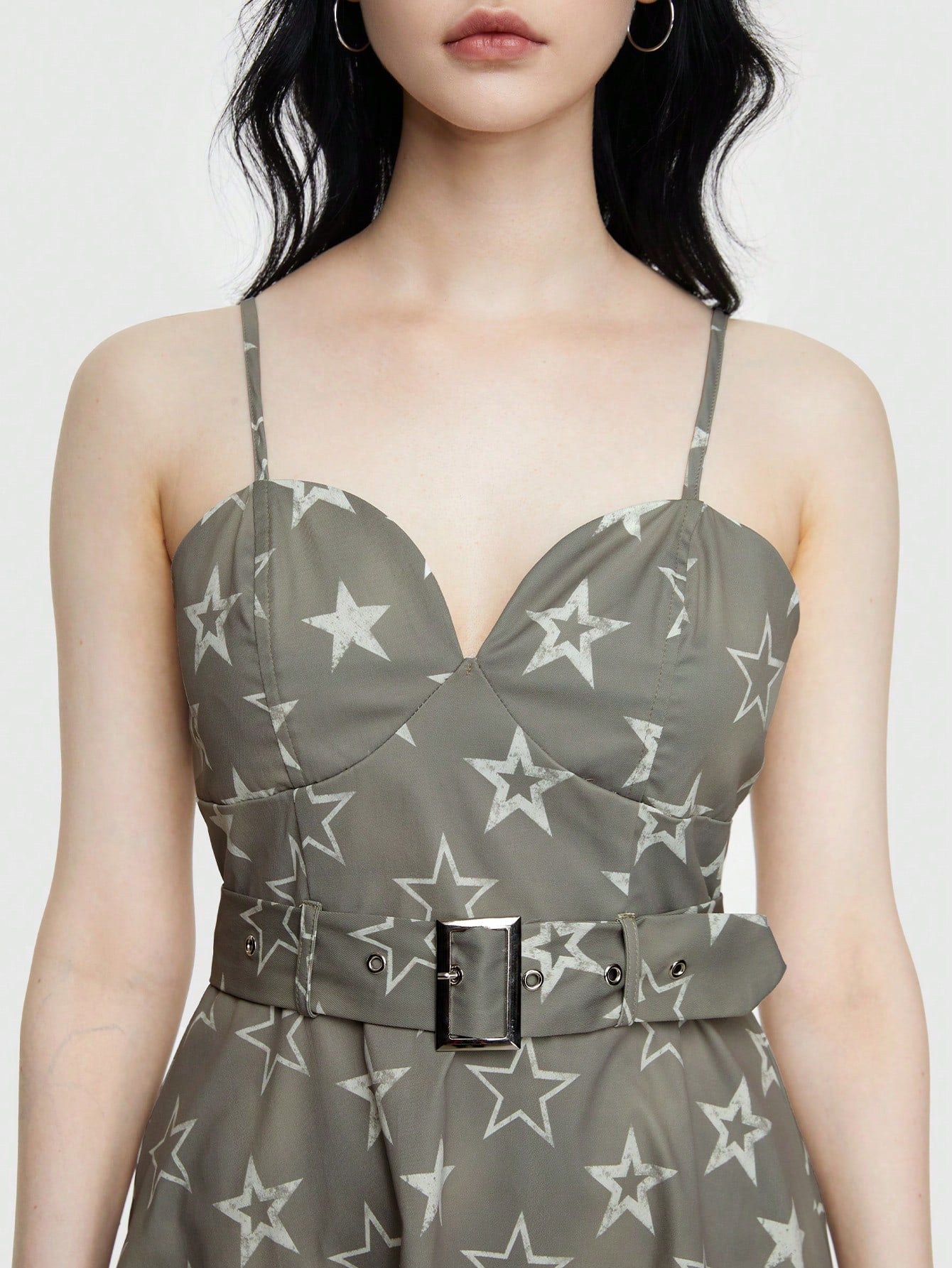 ROMWE Grunge Punk Vestido Camisola Con Diseño De Cinturón Y Estampado De Estrellas Estilo Exterior