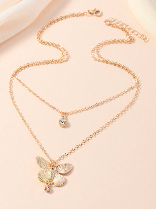 1 pieza Collar con colgante de mariposa con rhinestones, joyería con colgante de moda y personalizada, adecuado para uso diario, casual y ocasiones de fiesta de mujeres