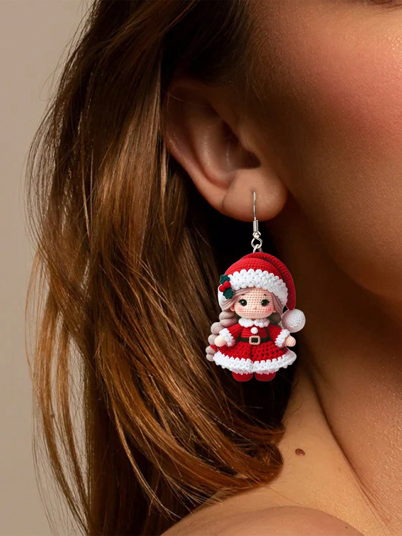 Conjunto de 3 aretes y collares con impresión de muñecos de Navidad de dibujos animados, joyería navideña, regalos para mujeres, decoraciones únicas para eventos navideños y regalos de Navidad