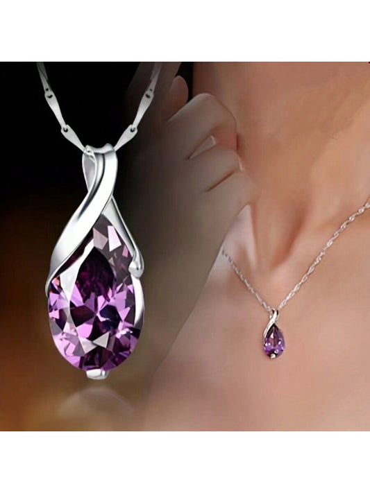 1 pieza Collar de compromiso para mujer, colgante con decoración de circonita cúbica de metal color plata clásico, regalo de joyería para compromiso/boda/cumpleaños/aniversario
