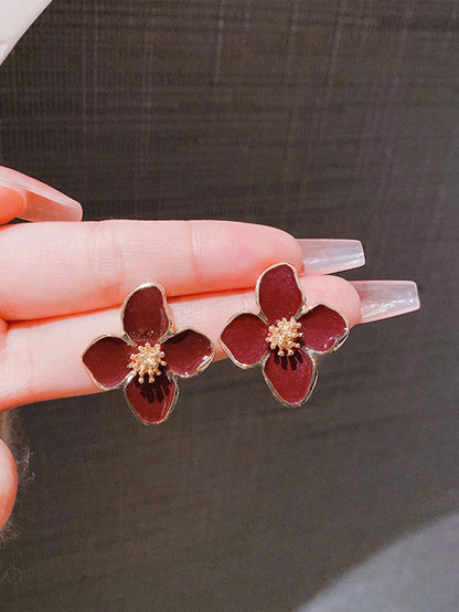 1 par Pendientes de mujer con diseño de 4 flores de dopamina coloridas, regalo versátil y dulce para uso diario y fiestas