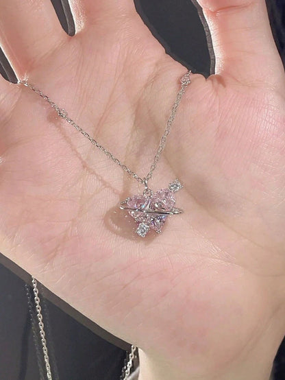 ROMWE Kawaii 1 pieza Collar simple Love con corazón rosado con diamante de imitación para mujeres , día festivo regalo de citas