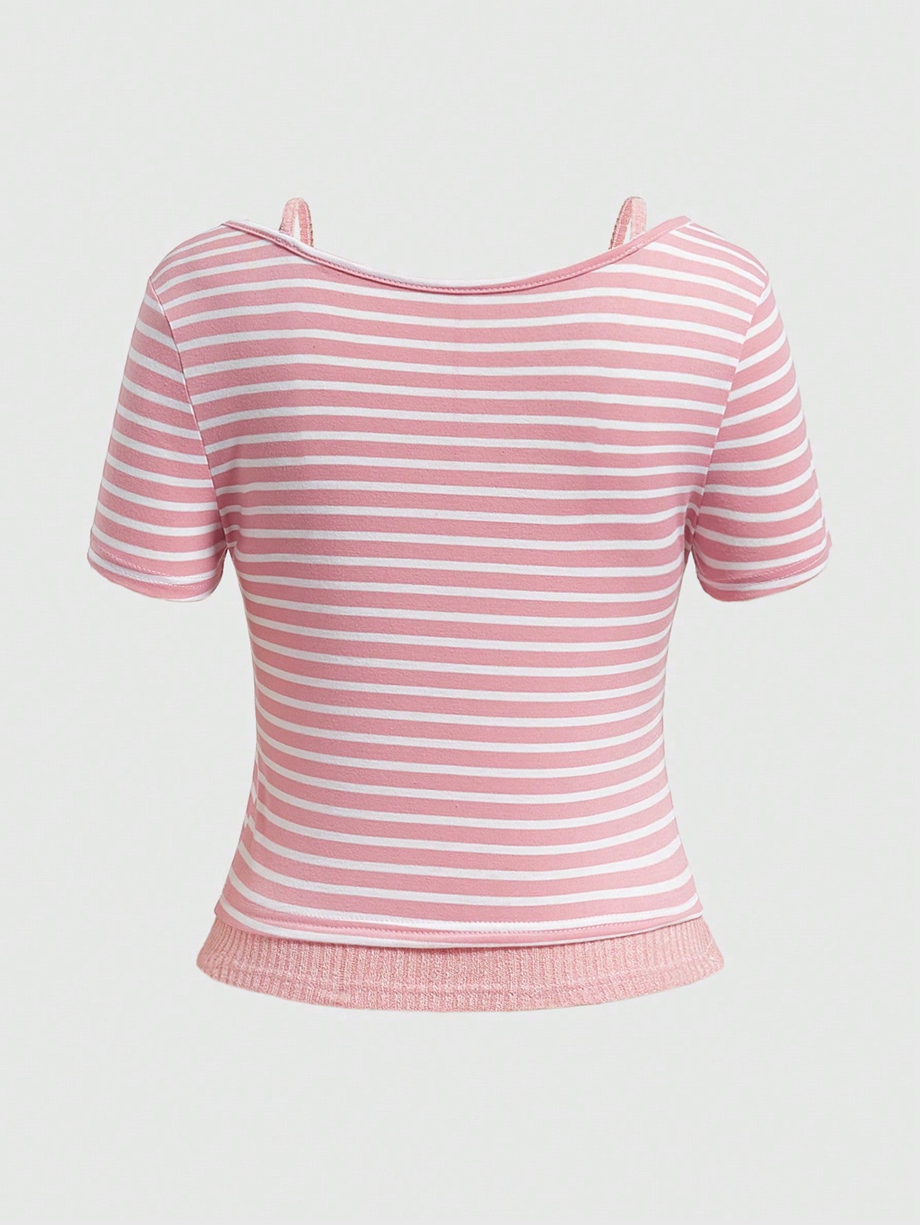 ROMWE Kawaii Camiseta a rayas 2 en 1 para mujer, escolar