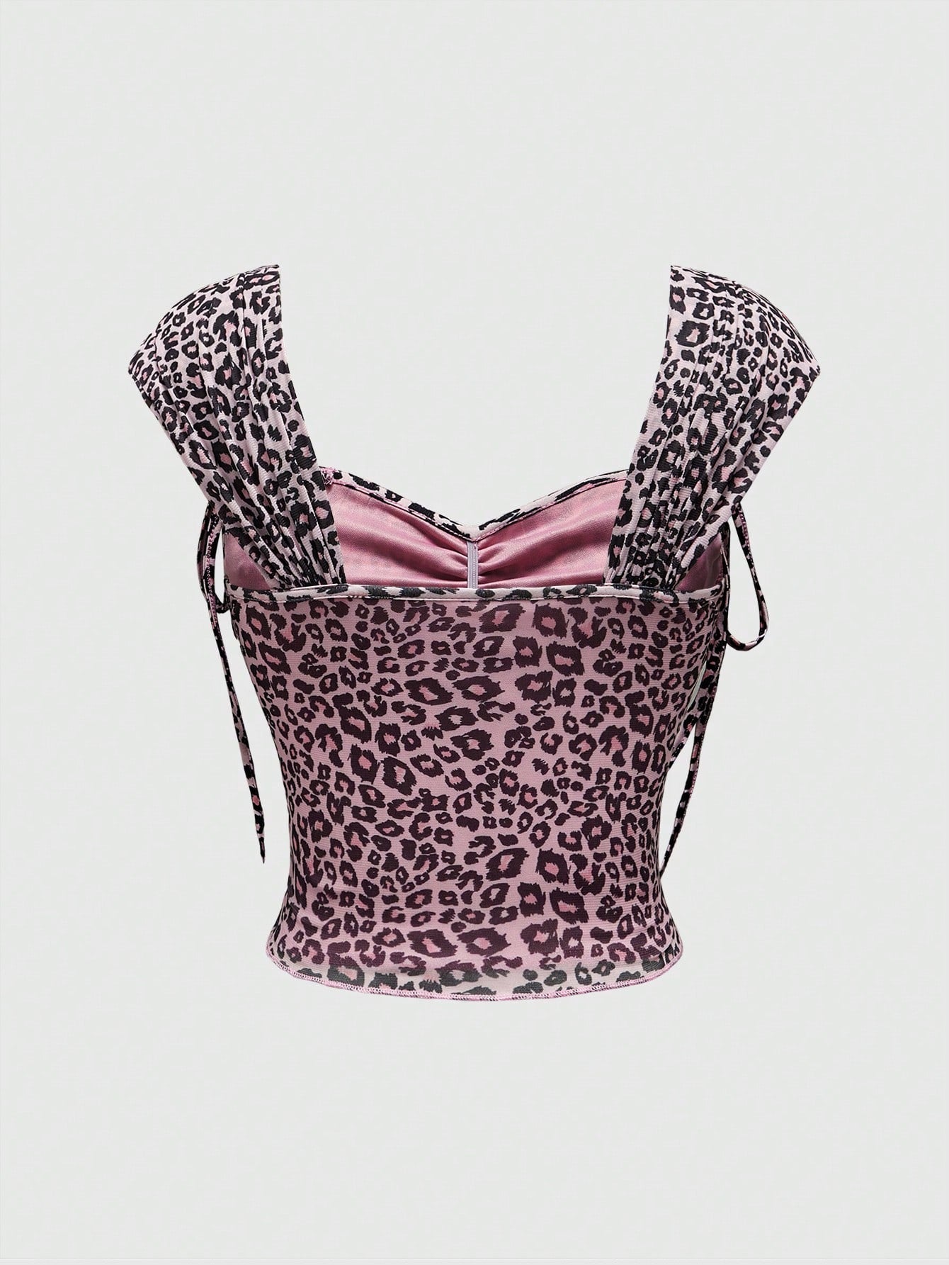 ROMWE J-Fashion Top de tirantes con estampado de leopardo sexy para mujer, cuello corazón con escote pronunciado, cordones con lazo, malla elástica apretada, adecuado para mujeres maduras, atractivas y versátiles, escuela