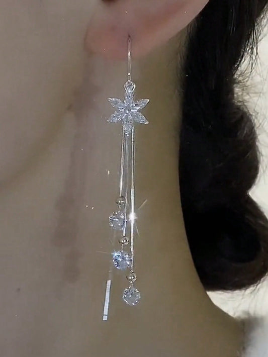 1 Par (2 Piezas) Elegante Pendientes De Rosca Para Mujeres Que Combinan Con Todo, Con Flores Y Borlas