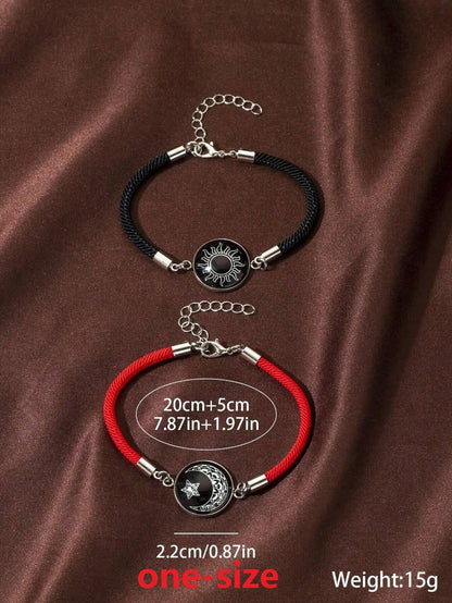 2 piezas/set brazalete de pareja con luna y sol luminosos, adecuado como regalo de hombres a novias