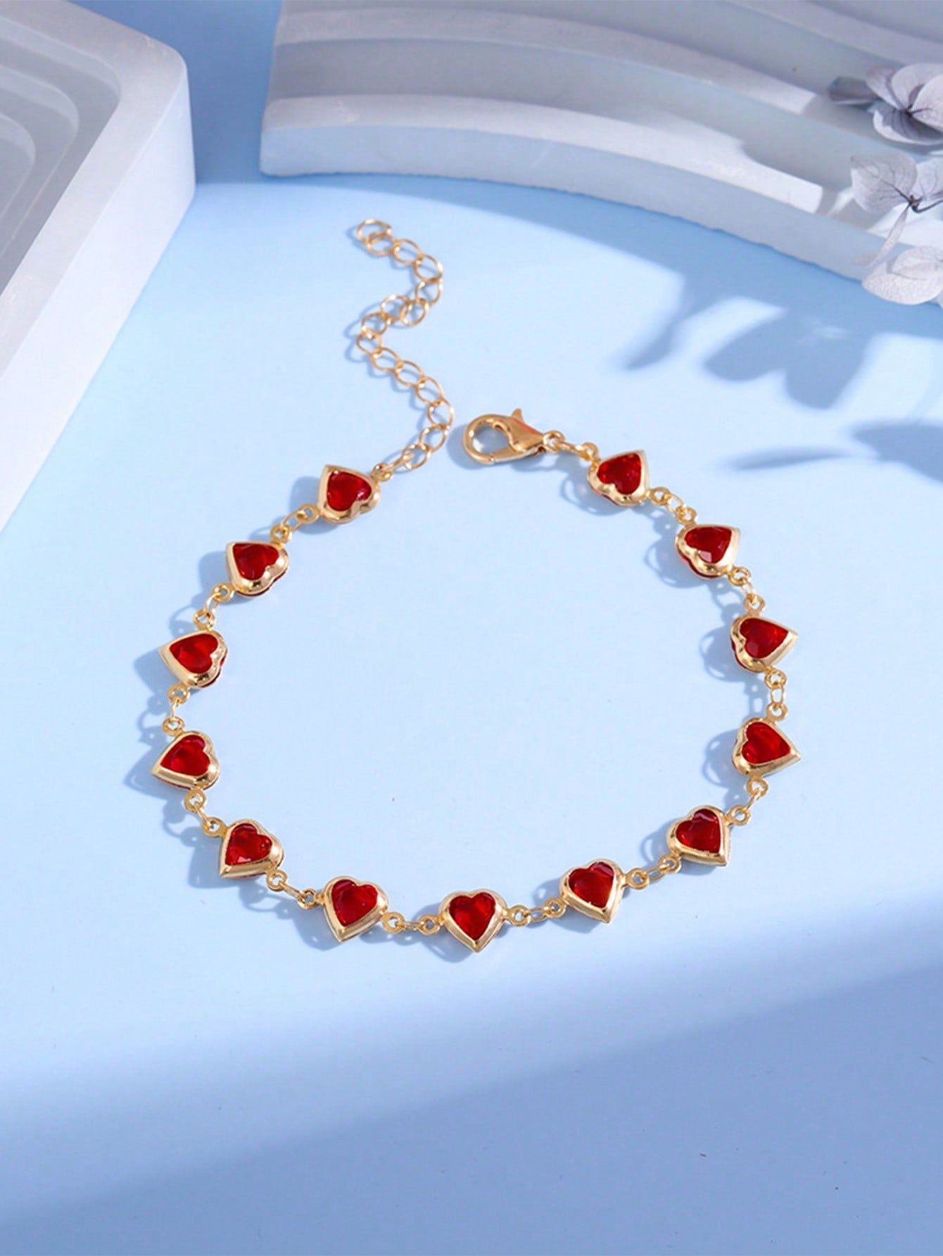 1 Pieza Pulsera De Moda Decorada Con Corazón De Rhinestone Rojo