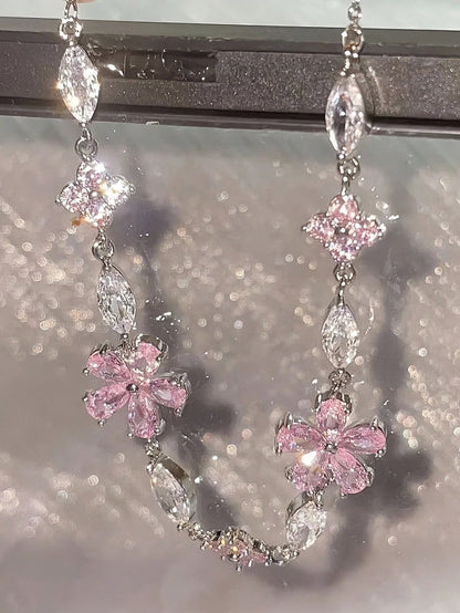 1 Pieza Pulsera De Lazo De Flor De Cerezo De Circonio Cúbico Rosa Para Mujeres, Diseño Minimalista De Moda Al Estilo Ins, Adecuado Para Usar A Diario Y Como Regalo Entre Amigas