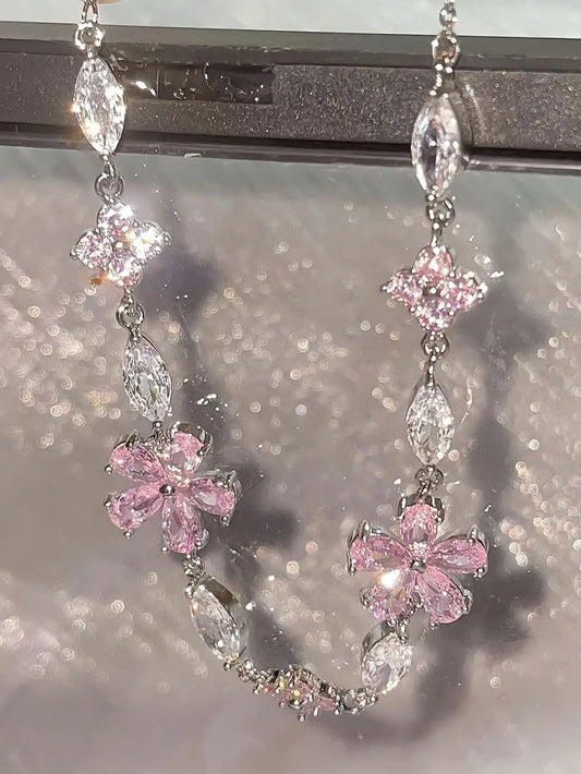 1 Pieza Pulsera De Lazo De Flor De Cerezo De Circonio Cúbico Rosa Para Mujeres, Diseño Minimalista De Moda Al Estilo Ins, Adecuado Para Usar A Diario Y Como Regalo Entre Amigas