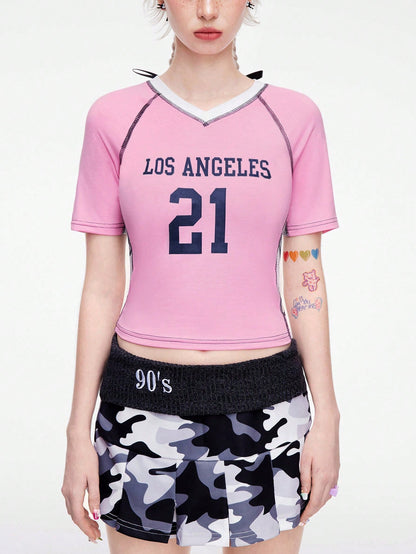ROMWE J-Fashion Camiseta informal para mujer de estilo deportivo con estampado de letras, cute y dulce
