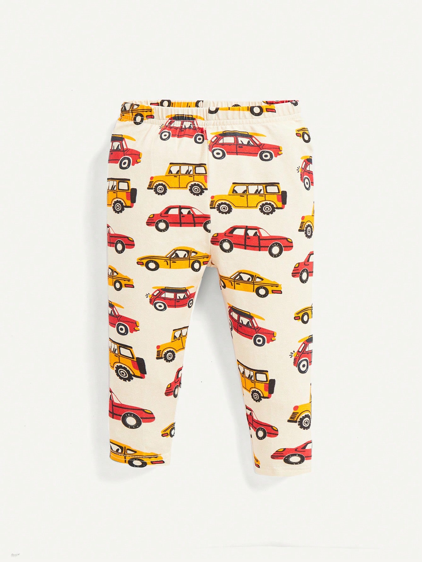 Conjunto cómodo de pijama ajustado para bebé niño - Parte superior de manga larga y cuello redondo con estampado de coches animados y pantalones largos, 2 piezas / set, ropa de hogar altamente elástica y cómoda