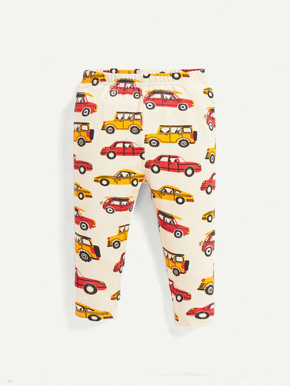 Conjunto cómodo de pijama ajustado para bebé niño - Parte superior de manga larga y cuello redondo con estampado de coches animados y pantalones largos, 2 piezas / set, ropa de hogar altamente elástica y cómoda