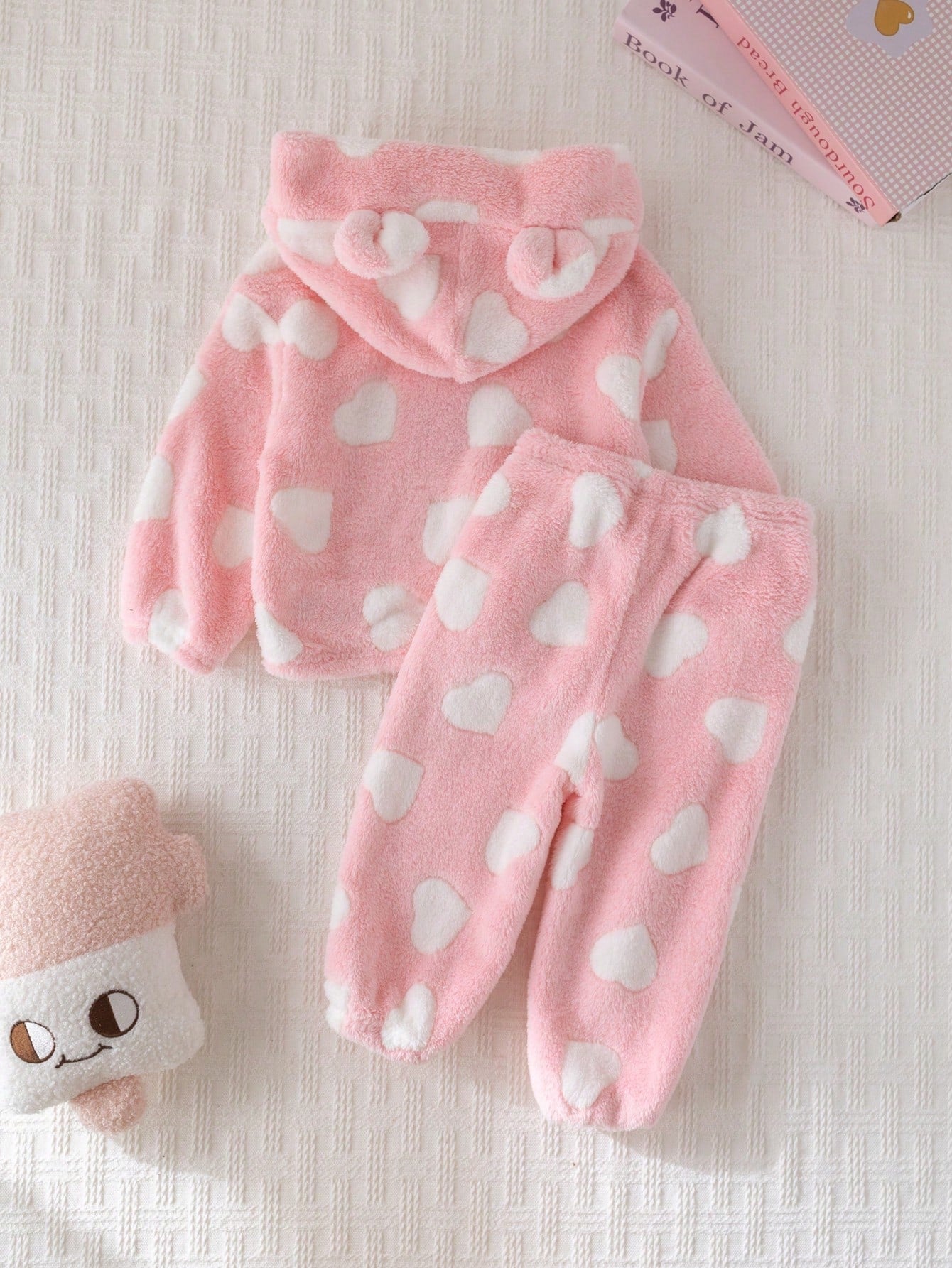 Cozy Pixies Set de 2 piezas de sudadera con capucha y pantalones forrados de peluche para bebé niña, ropa de invierno con orejas 3D