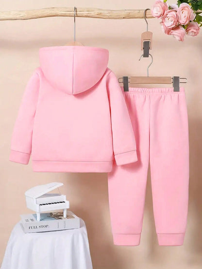 Set de 2 piezas con capucha y pantalones estampado de niñas con ojos grandes, estilo casual para bebé niña