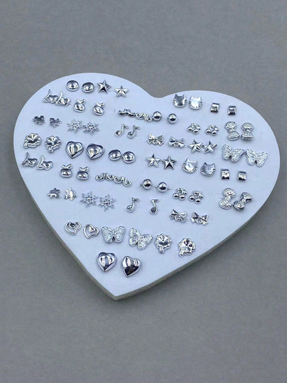 36 pares Juego surtido de aretes de botón hipoalergénicos de plástico con diseños de corazón, estrella, mariposa, corona y nota musical para mujeres