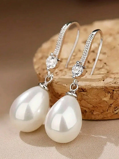 1 Par De Pendientes Largos Con Imitación De Perla, Adecuados Para El Uso Diario De Las Mujeres