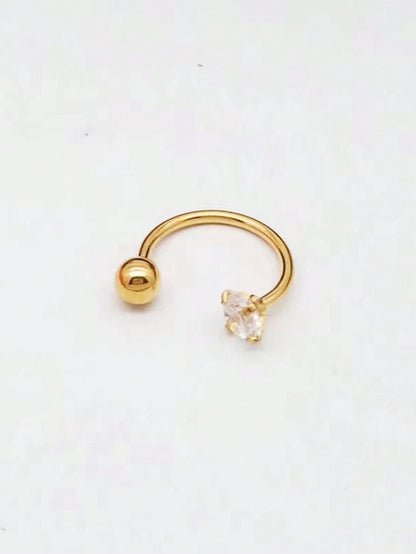 Nooxian 1 Pendiente De Perforación De Hélice En Forma De C Pavimentada Con Circonita Cúbica De Acero Inoxidable Dorado Para Mujer